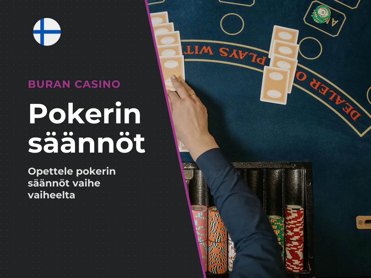 Pelaajat, jakaja ja pot. Pöydässä jokaisella